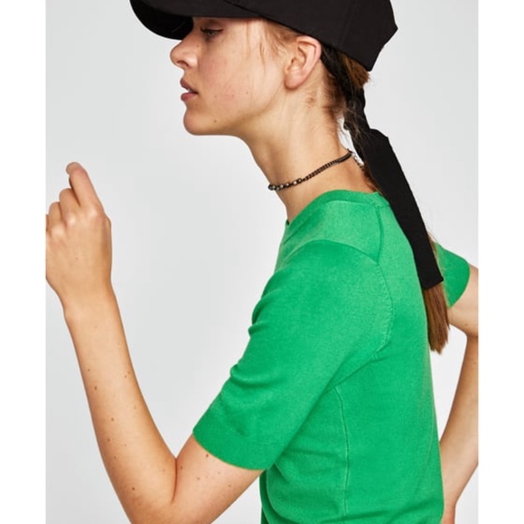 ZARA Kelly Green Short Sleeve Sweater TOP * NWT - Picture 3 of 8
